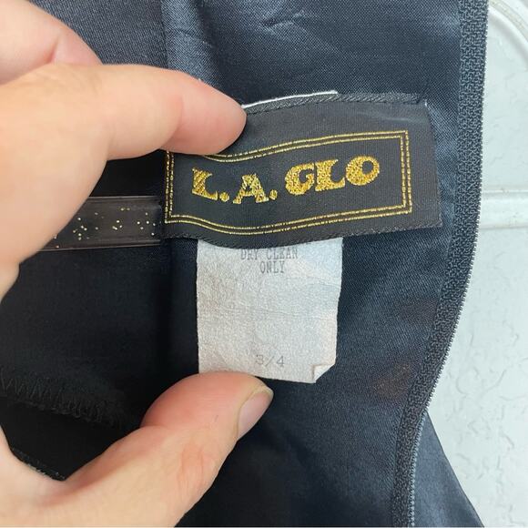 Vintage L.A. GLO Black Mini Fitted High Neck Dress Size 3/4 - Picture 7 of 9